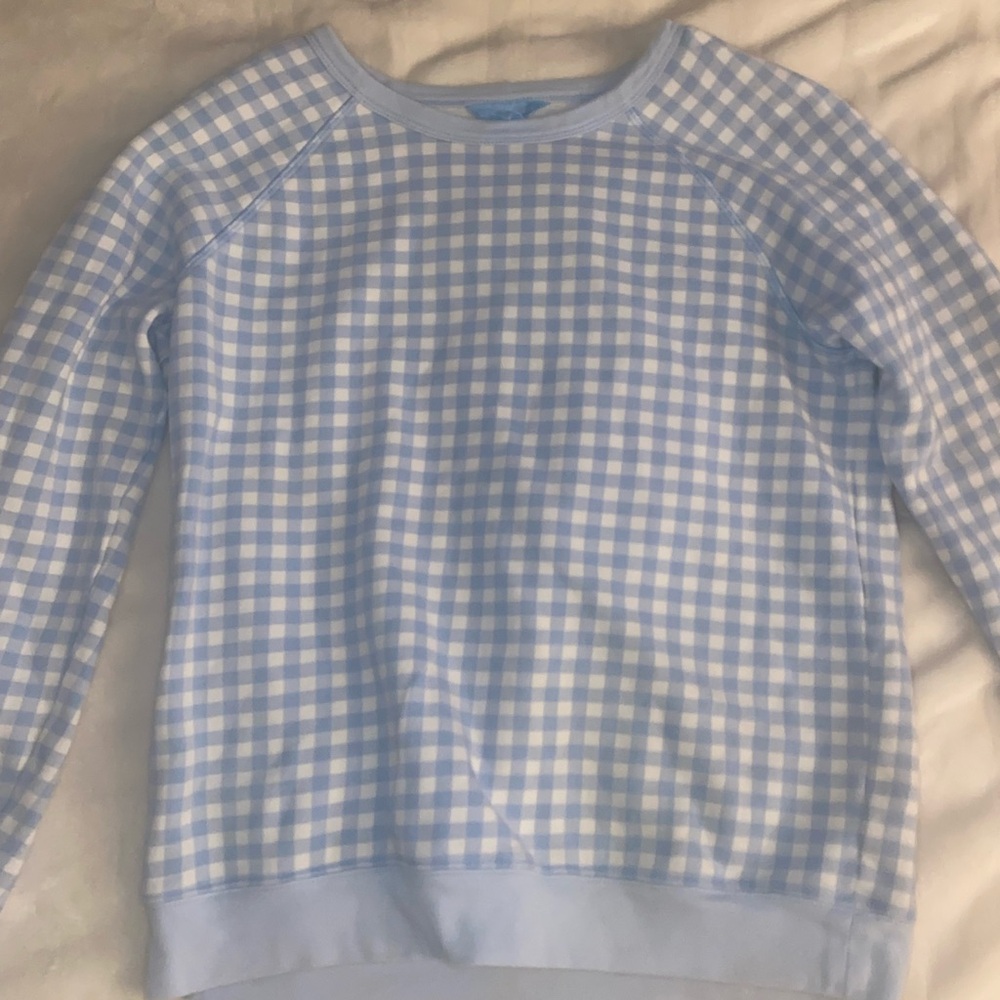 Draper James Light Blue and White Checkered Top